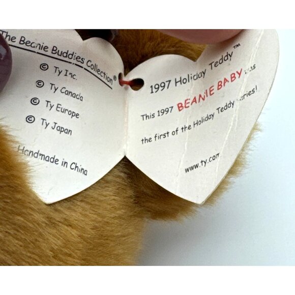 Vtg Ty Beanie Baby Buddy 2001 Christmas Santa Teddy Bear Hat Scarf Large 14” - Picture 5 of 7